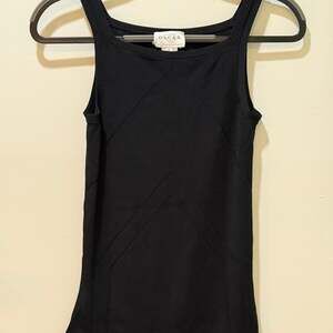 Oscar de la Renta Vintage Ribbed Knit Tank Top Black Petite